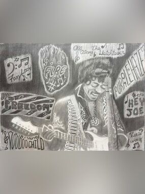 Monochrome Graphite Hendrix Illustration - Black & White Wall Art